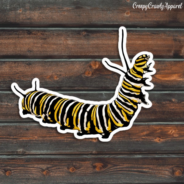 Monarch Caterpillar Sticker, Bug Sticker, Cute Caterpillar Sticker, Vinyl Waterproof Caterpillar Sticker