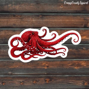 Red Octopus Sticker, Waterproof Octopus Sticker, Octopus Water Bottle Sticker, Weatherproof Octopus Sticker