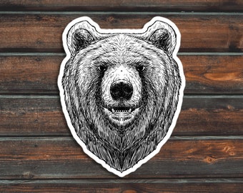 Grizzly Bear Sticker, Brown Bear Sticker, Cute Bear Sticker, Waterproof Grizzly Bear Decal
