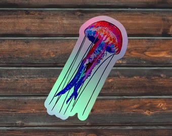 Jellyfish Holographic Sticker, Fish Sticker, Cute Jellyfish Sticker
