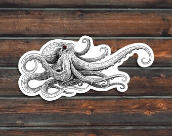 Red Eyed Octopus Sticker, Octopus Water Bottle Sticker, Waterproof Octopus Decal