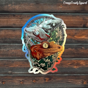 Crested Gecko Holographic Sticker, Reptile Sticker, Lizard Sticker, Vinyl Pet Gecko Sticker