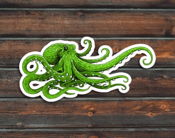 Lime Green Octopus Sticker, Ocean Sticker, Vinyl Waterproof Octopus Sticker