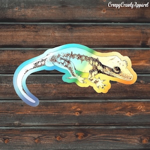 Lilly White Crested Gecko Holographic Sticker, Reptile Sticker, Lizard Sticker, Vinyl Pet Gecko Sticker