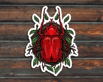 Red Beetle Sticker, Bug Sticker, Insect Sticker, Waterproof Beetle Decal
