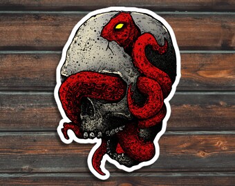 Red Octopus In Skull Sticker, Ocean Sticker, Waterproof Octopus Decal