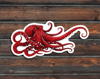 Red Octopus Sticker, Waterproof Octopus Sticker, Octopus Water Bottle Sticker, Waterproof Octopus Sticker