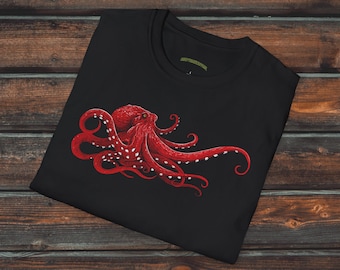 Camisa de pulpo, camisa unisex Kraken, camisa de pulpo rojo, regalo de pulpo