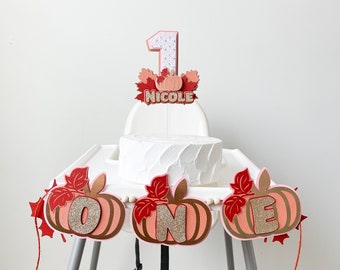 Pumpkin High Chair Banner and cake topper, Little pumpkin 1st birthday, fall vibes 2nd birthday