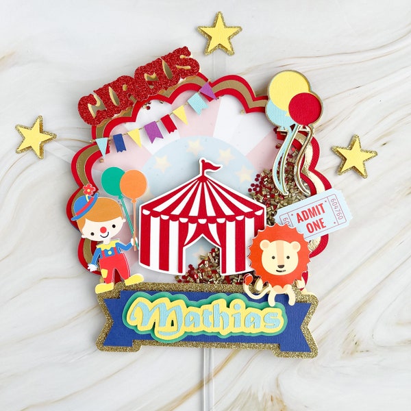 Personalized circus cake topper, Circus themed party, circus 1st birthday, vintage circus, carnival birthday party, carnival decorations