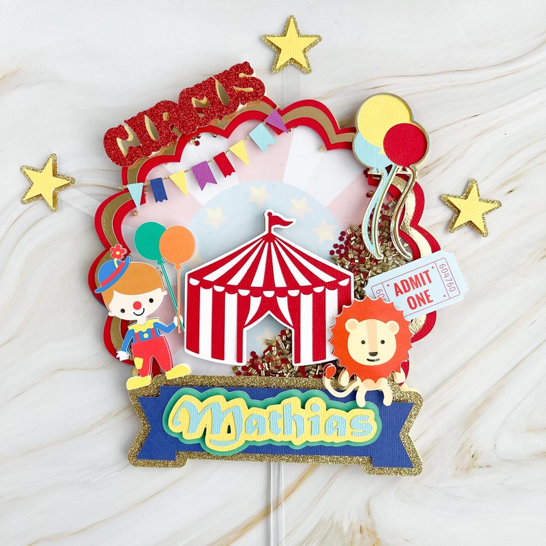 Personalized circus cake topper, Circus themed party, circus 1st birthday, vintage circus, carnival birthday party, carnival decorations image 1