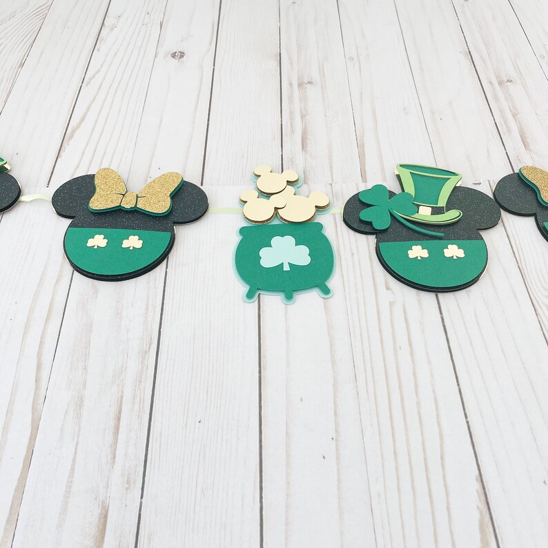 Mickey and Minnie St Patrick's day garland, disney world decor, Mickey head image 6