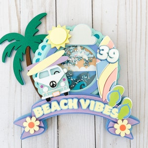 Personalized Retro beach cake topper, Surfing birthday, Ocean party decor.