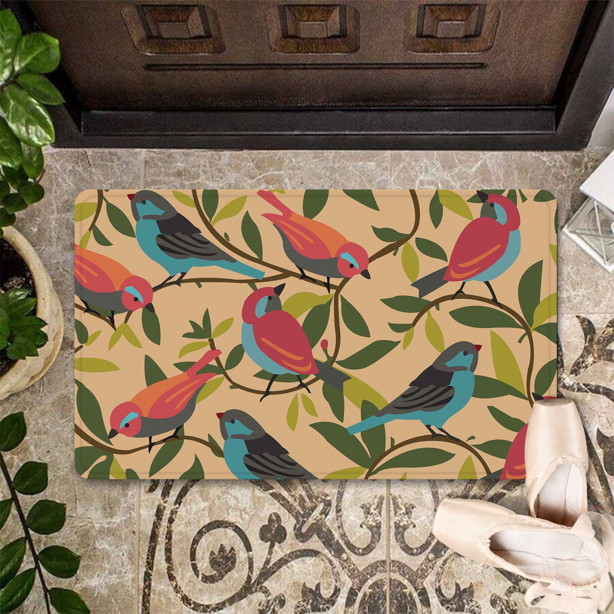 Colorful Birds On Tree Branches Doormat Birds Lover Door Mat Etsy