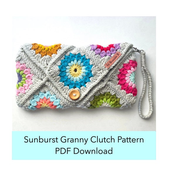 Sunburst Granny Clutch PDF Pattern Easy Intermediate Bag Crochet Purse