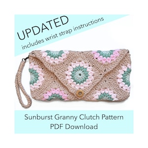 ACTUALIZADO: Patrón PDF de bolso Sunburst Grandma, bolso intermedio fácil, instrucciones de correa de muñeca de ganchillo