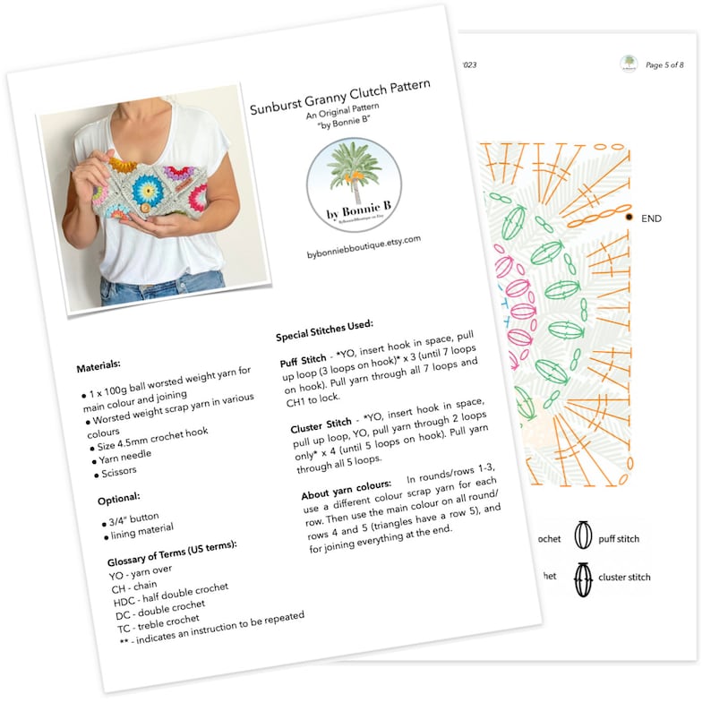 Sunburst Granny Clutch PDF Pattern Easy Intermediate Bag Crochet Purse image 2