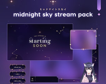 Midnight Sky Stream Pack: Starry Night Twitch/YouTube Overlays (Digital Download)