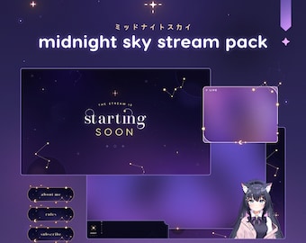 Midnight Sky — Dark Starry Night Cozy Moon Soft Cute Stream Pack with Scenes, Panels and Webcam Overlays for Twitch and Youtube Streams