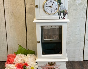 White refurbished Jewelry box with clock