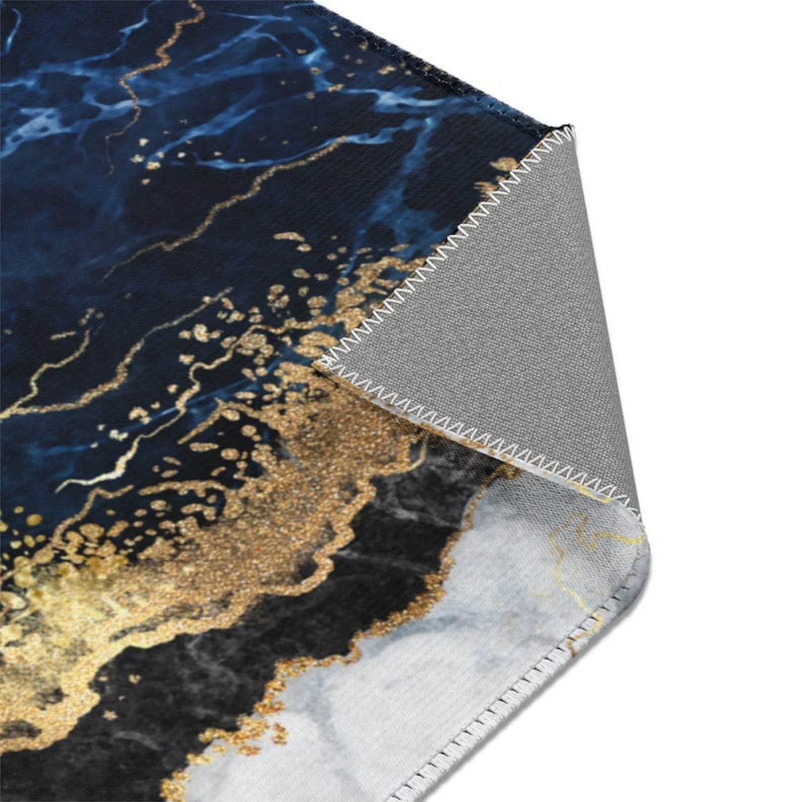 Navy Blue Marble with Gold Area Rug abstract Floor Mat Home Etsy