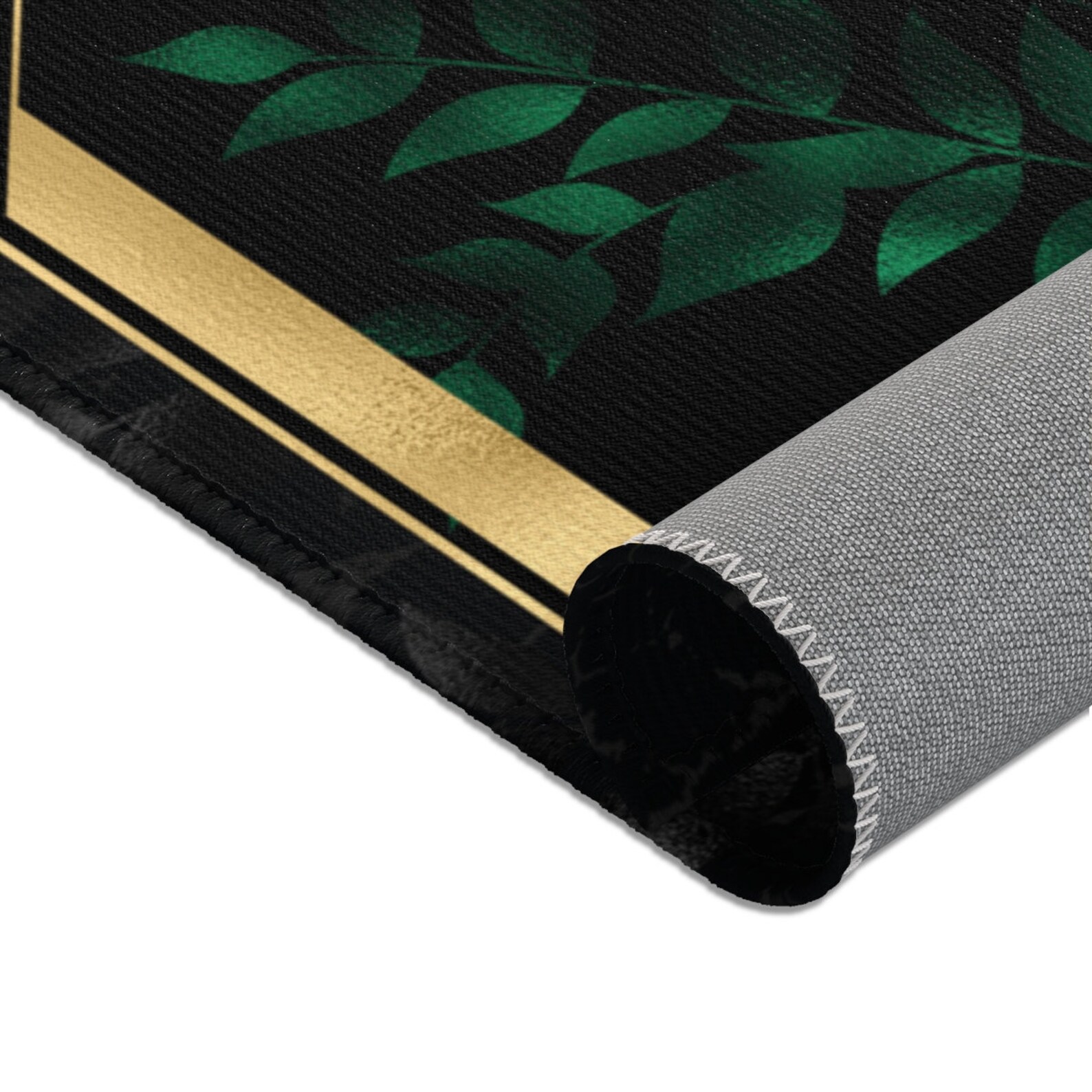 Gold Emerald Green leaves black marble Area Rug Floor Mat Etsy