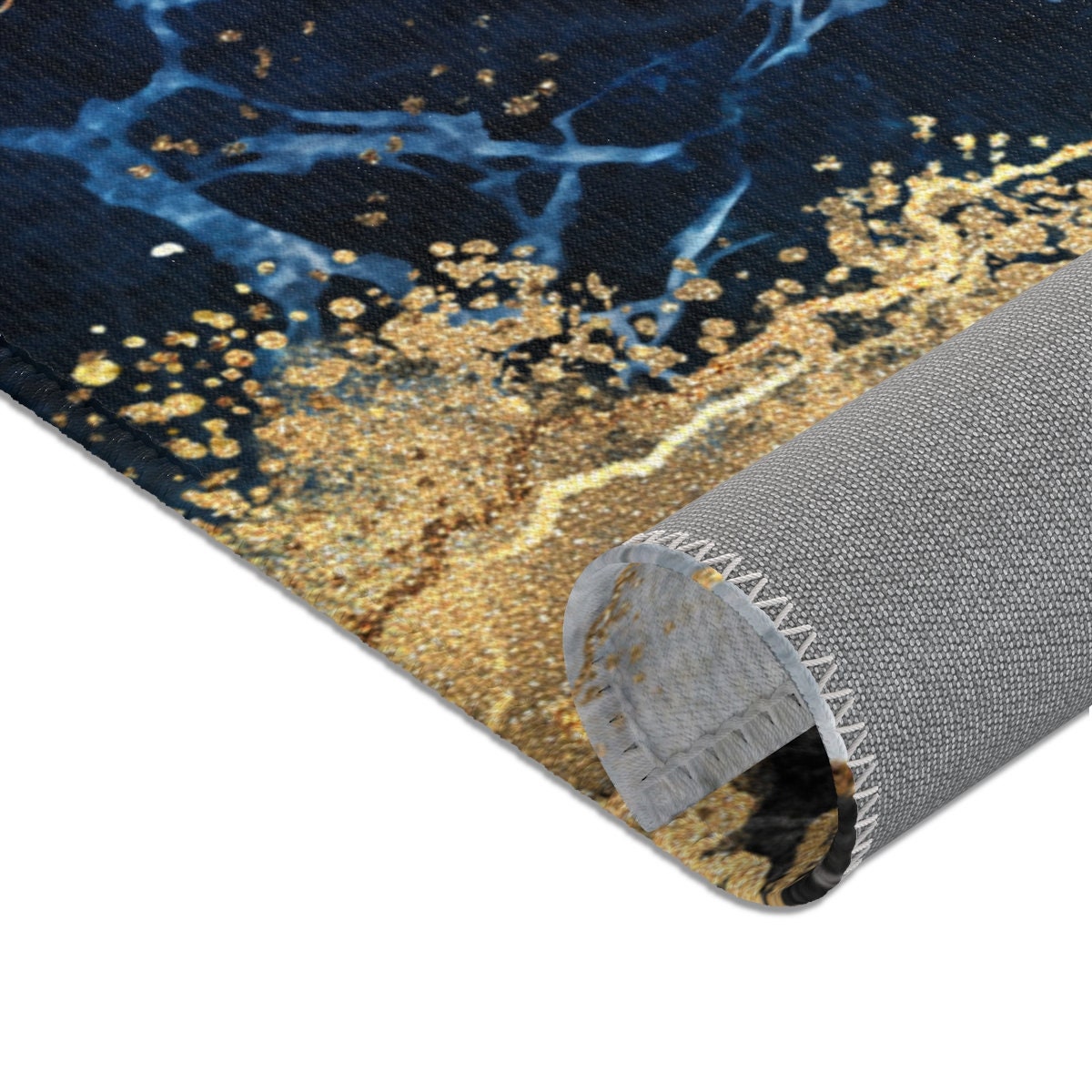 Navy Blue Marble With Gold Area Rug Abstract Floor Mat Home Etsy