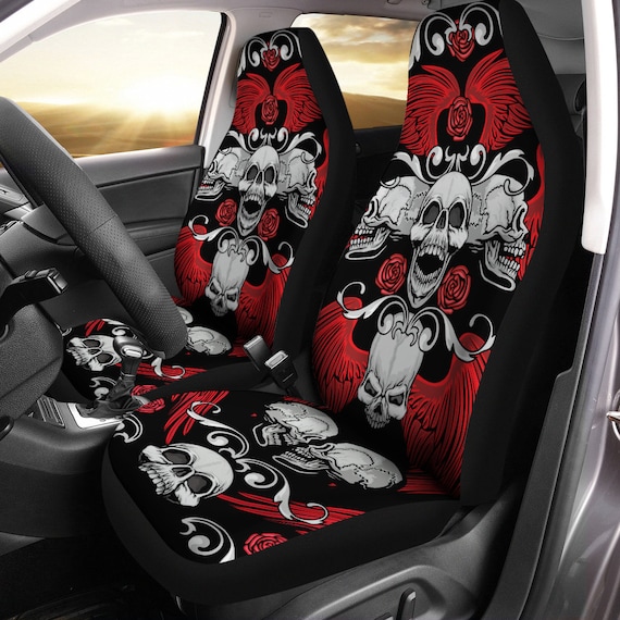 Gothic Red Wing Skull Car Seat Covers 1 Pair Universal Gothic Red Wing Skull Car Seat Covers 1, Skull Car Seat Covers Uk