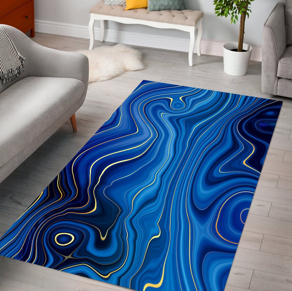 Agate Colorful Marble Texture Area Rugs Soft Bedroom Living Room Round Floor Mat 