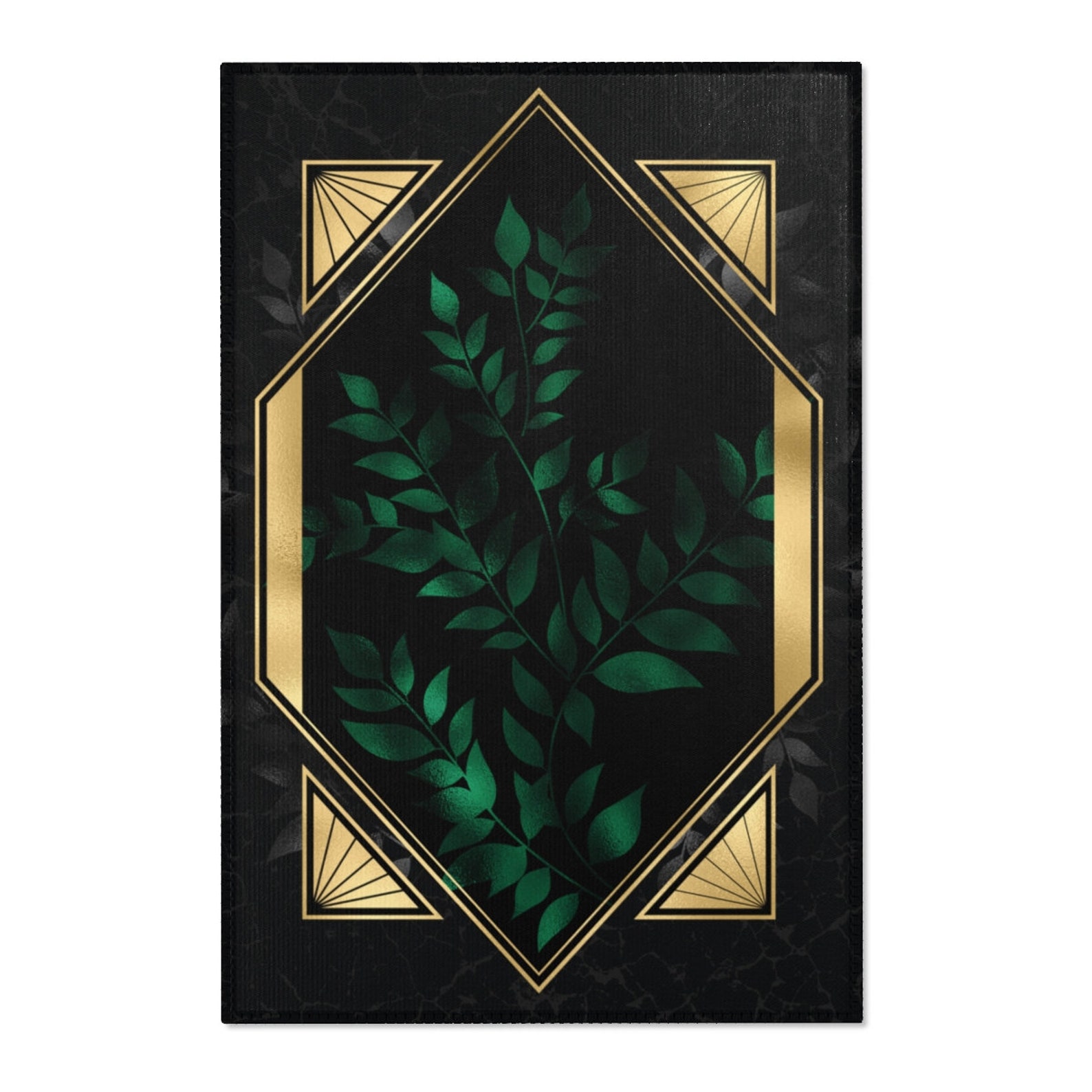 Gold Emerald Green leaves black marble Area Rug Floor Mat Etsy