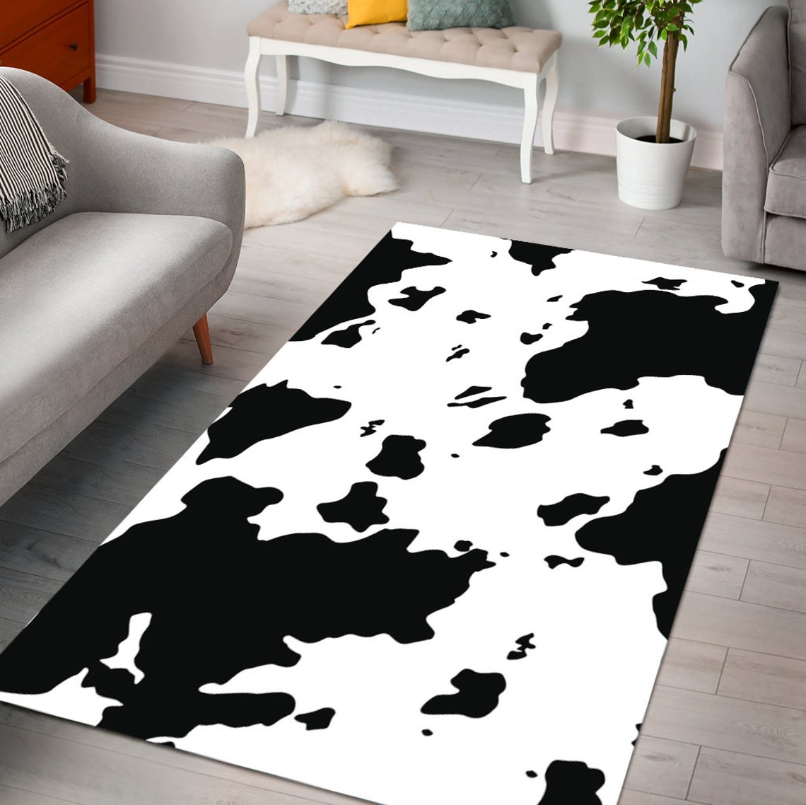Black White Cow Print Area Rug Unique Accent Rug Floor Mat Etsy