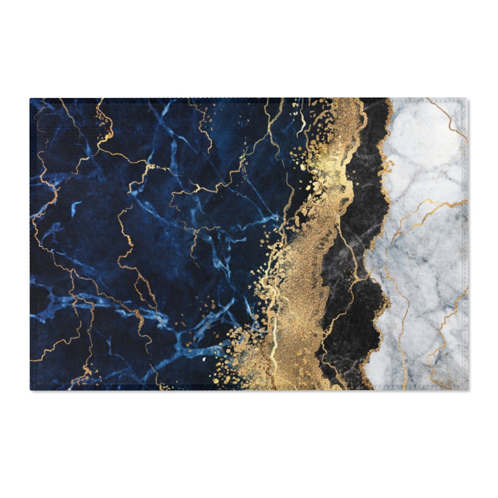 Navy Blue Marble With Gold Area Rug Abstract Floor Mat Home Etsy