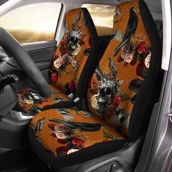 Gothic Fl Skull Crow Car Seat Covers 1 Pair Universal Ireland Gothic Fl Skull Crow Car Seat, Skull Car Seat Covers Uk
