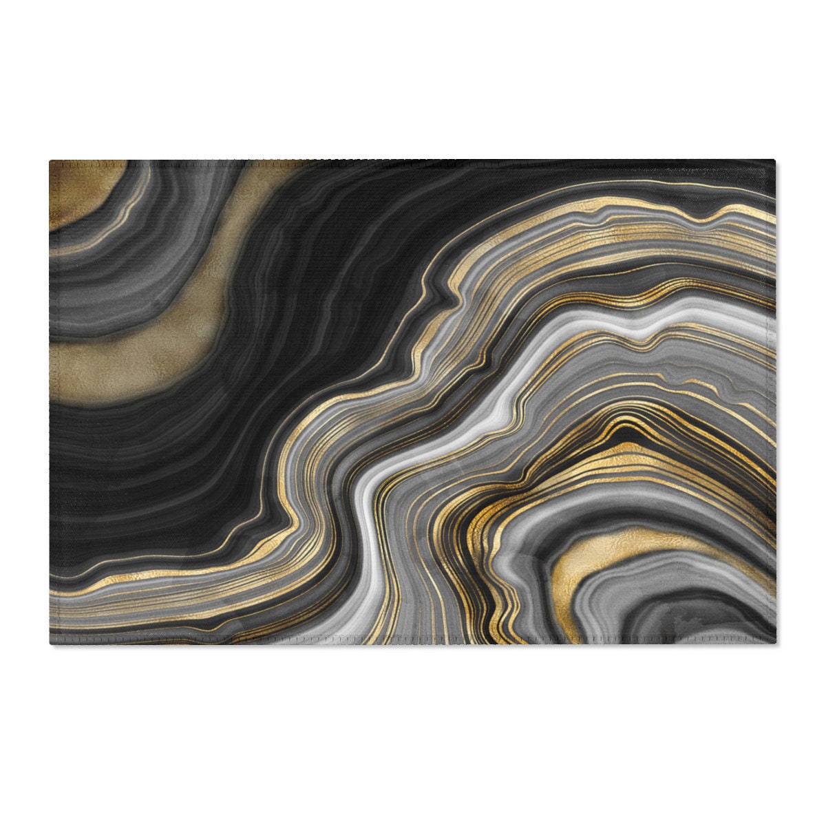 Golden look black Marble Area Rug abstract Floor Mat Home Etsy