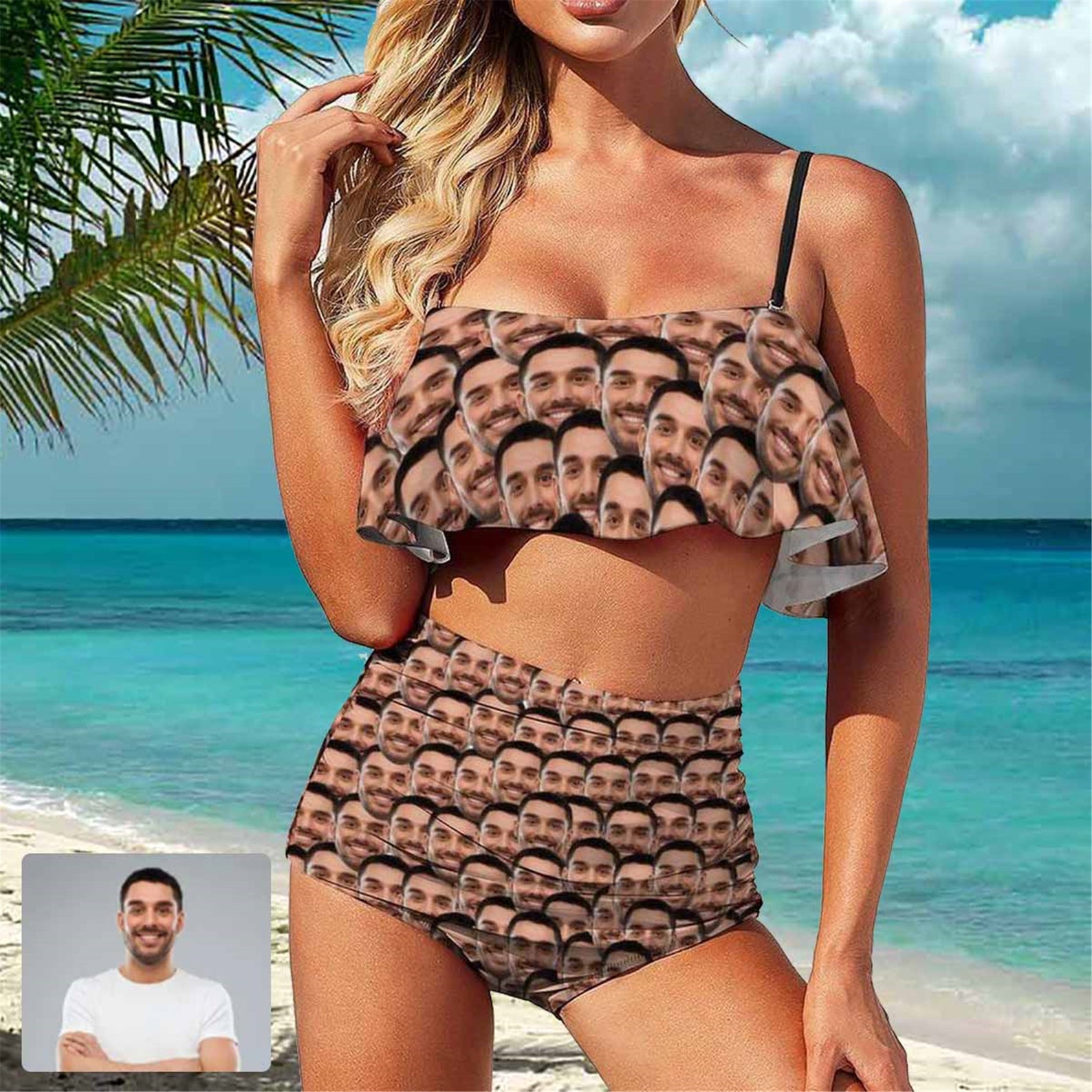 Custom Boyfriend Face Swimwear Ruffle Bathing Suits Etsy