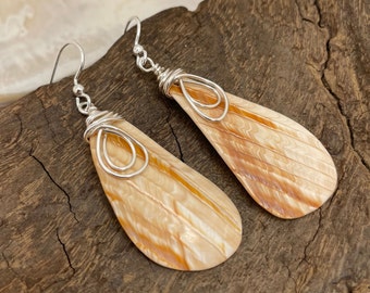 Real Florida Shell Dangle Earrings; Brown and White Shell Earrings; Beach Lover Gift; Ocean Inspired Beach Jewelry