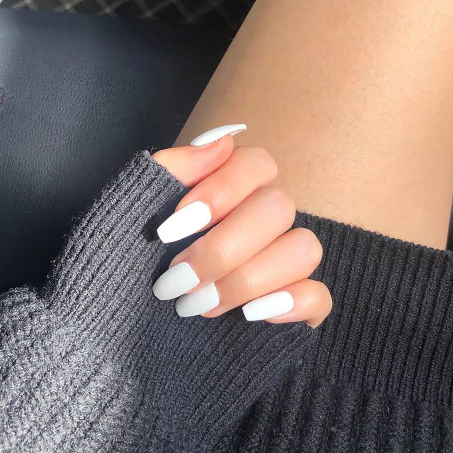 24pcs nails Porcelain white matte nailslong coffin Etsy