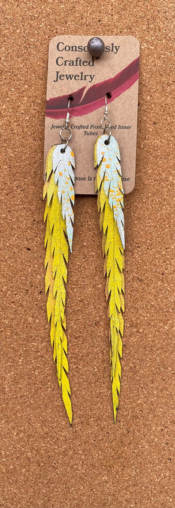 Repurposed Bicycle Inner Tube Faux Feather Earrings-xtra Long