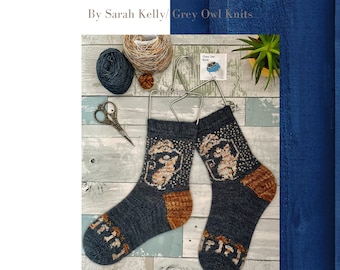 PATTERN/Wee Fieldmouse Sock knitting pattern/Fair Isle Colourwork/ Mushrooms/ Mouse