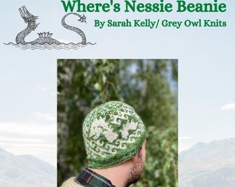 PATTERN/ Where's Nessie/ Beanie/ Toque/ Knitting Pattern/ Hat/ Childrens Ladies Mens