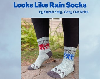 PATTERN/Looks Like Rain Knitting Pattern Chaussettes Colourwork