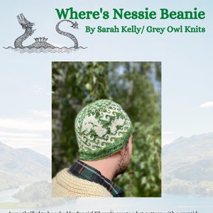 PATTERN/ Where's Nessie/ Beanie/ Toque/ Knitting Pattern/ Hat/ Childrens Ladies Mens