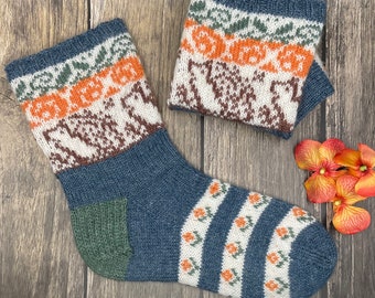 Under The Hedge Fair Isle Sock Knitting Pattern (PDF Pattern)