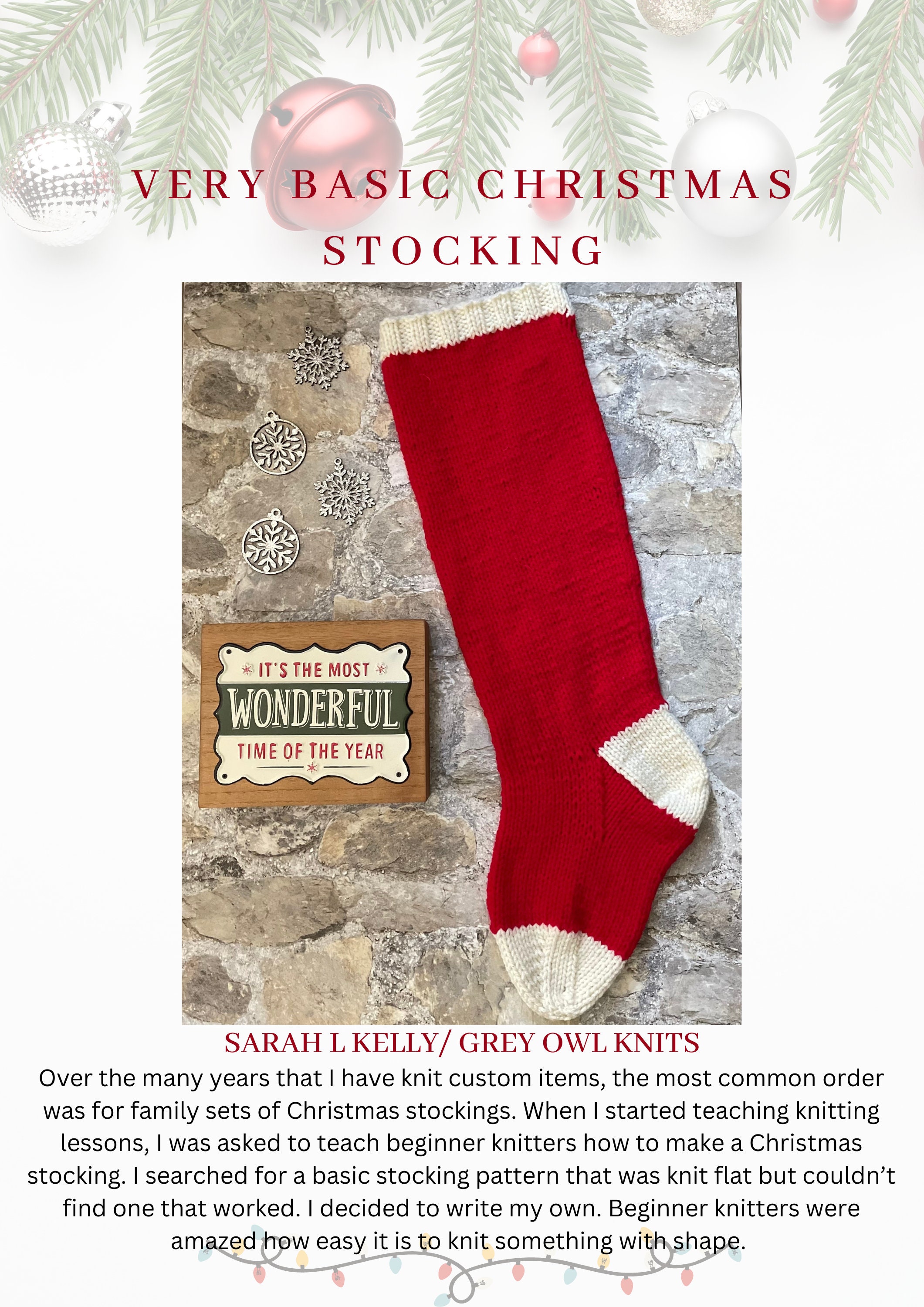KNITTING PATTERN/ Very Basic CHRISTMAS Stocking Pattern** Easy Beginner ...