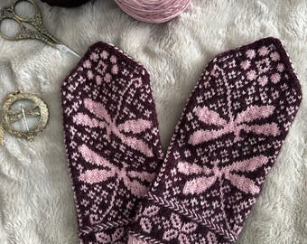 KNITTING PATTERN/Dancing Dragonfly Mittens/Knitting Pattern/ Dragonflies/ Mystical/Colourwork Pattern/Adult