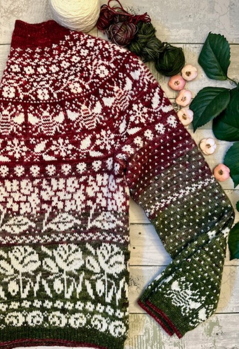 PATTERN/Choose Your Own Garden Sweater/ Knitting Pattern/ Fair Isle/ Stranded Knitting/ Adult zdjęcie 2