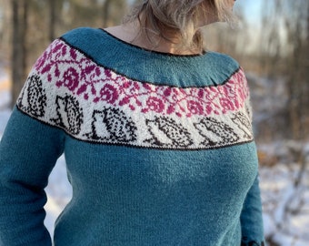 PATTERN** Under The Hedge Pullover Knitting Stranded Fair Isle Hedgehogs Yoke Sweater