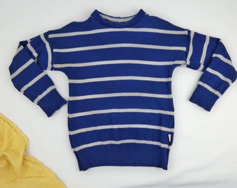 Sweater for toddlers children 110/116 made of upcycled cashmere in blue and beige stripes