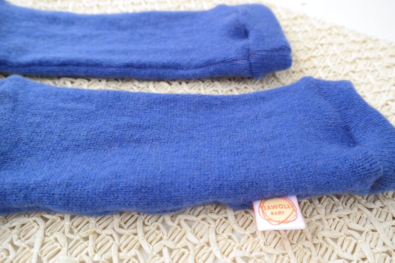 Leg warmers for babies 0-6 M made from upcycled cashmere & silk in blue image 3