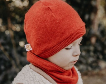 Warm beanie hat for babies & children all colors made from upcycled cashmere / silk-cashmere / wool